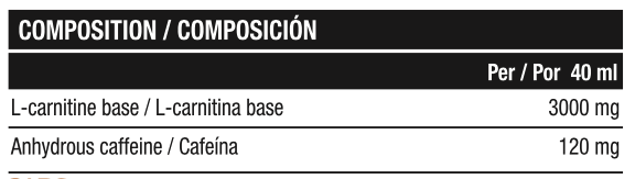 Información nutricional sobre el producto L-Carnitine Liquid 3000MG – 50 SERVINGS