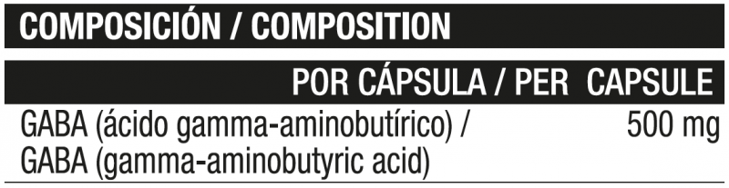 Información nutricional sobre el producto Acid Gaba – 120 CÁPSULAS