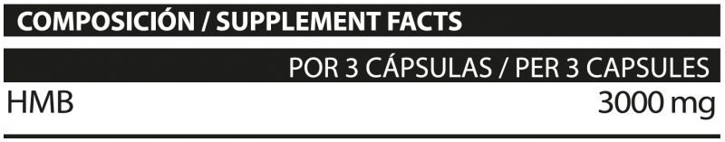 Información nutricional sobre el producto HMB Hydroxy methybutyric acid – 120 CÁPSULAS