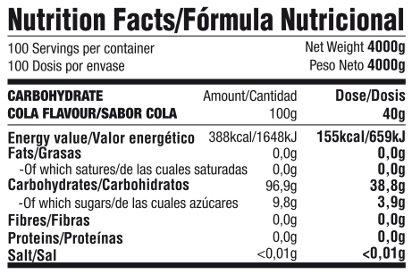 Información nutricional sobre el producto CARBOHYDRATES 2KG 4,4 LBS  – 50 SERVINGS