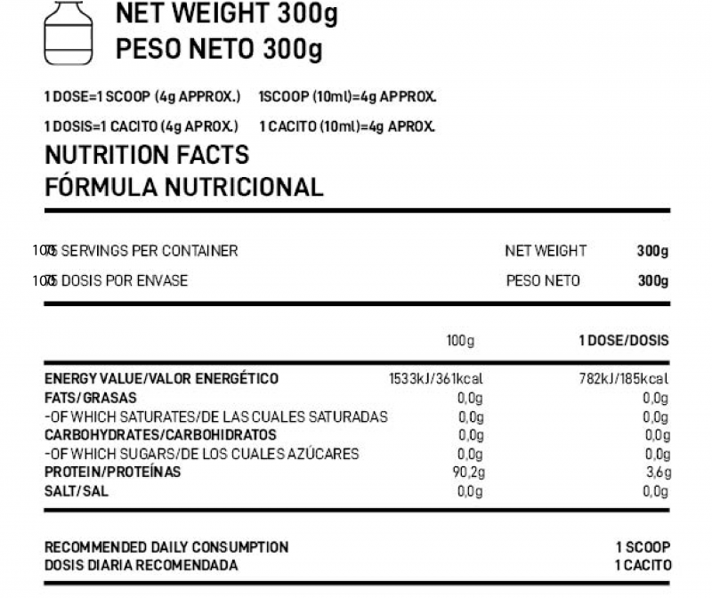 Información nutricional sobre el producto TOP CREATINE 300 g – 75 SERVINGS